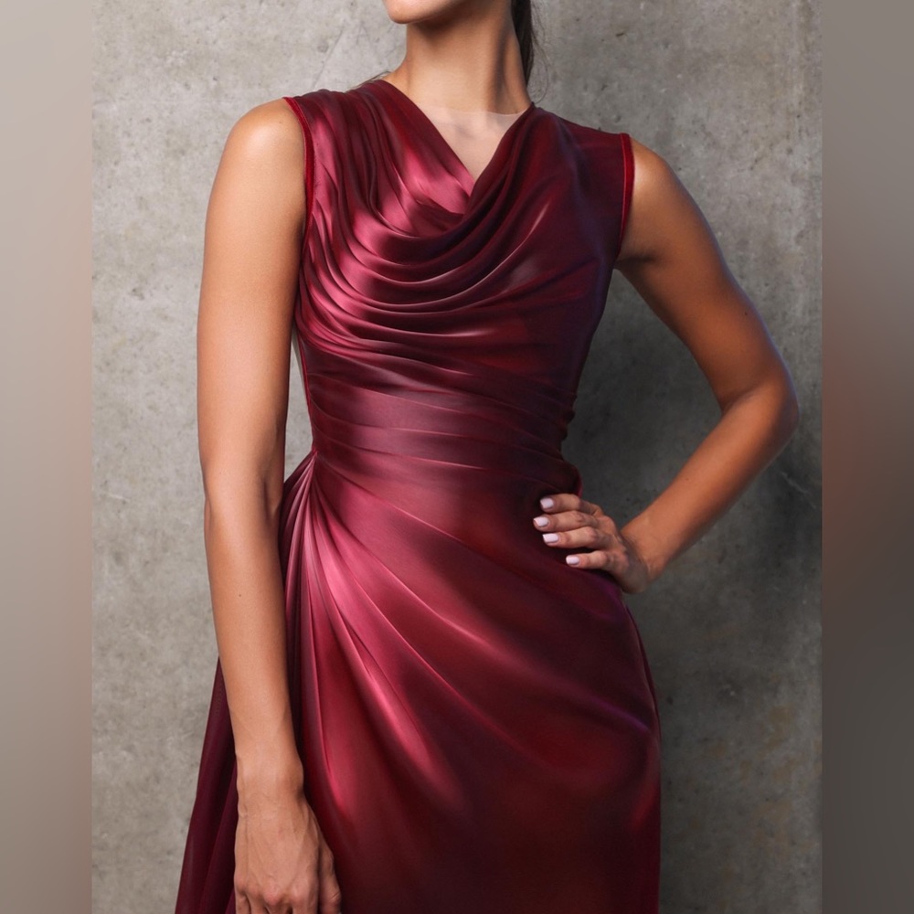 Hand pleated maxi dress.